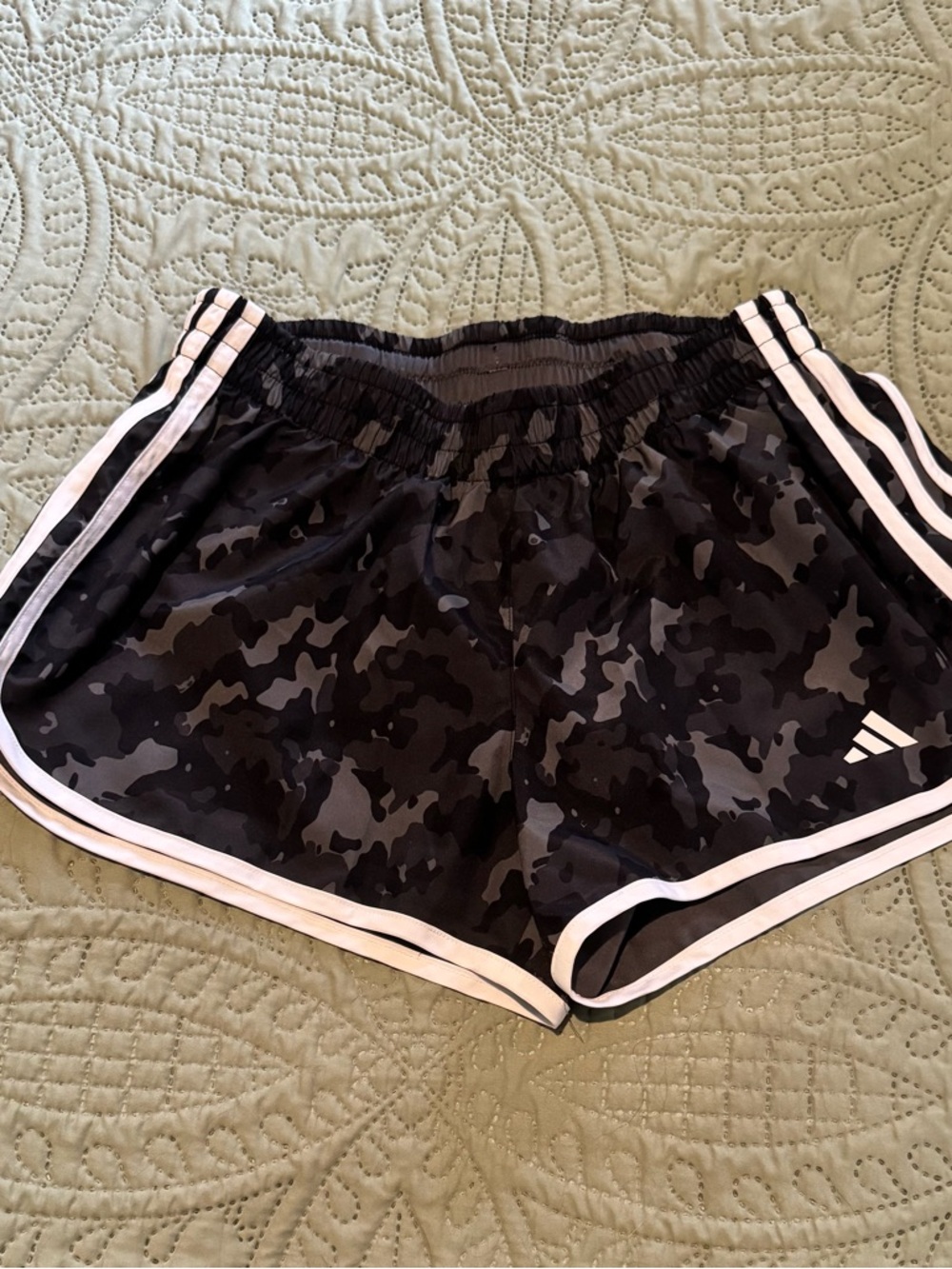 NWOT Adidas Black Gray Camo Athletic Shorts with White Trim